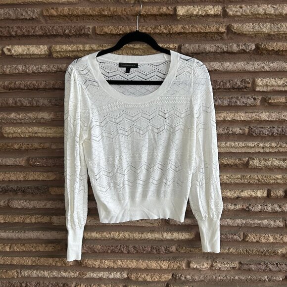 Banana Republic White Open Zigzag Weave Lightweight Sweater Size Small - Picture 4 of 5
